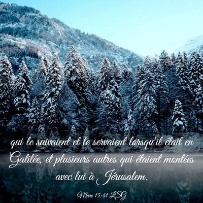 Picture 03 - Marc 15:41 LSG - qui le suivaient et le servaient lorsqu'il était - Bible Verse Picture