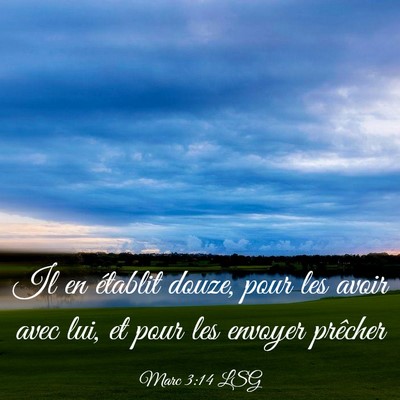 Picture 03 - Marc 3:14 LSG - Il en établit douze, pour les avoir avec lui, et - Bible Verse Picture