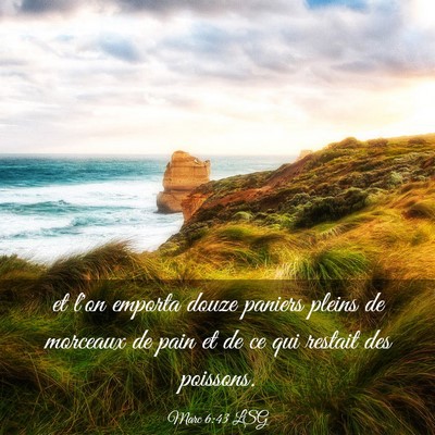 Picture 03 - Marc 6:43 LSG - et l'on emporta douze paniers pleins de morceaux - Bible Verse Picture