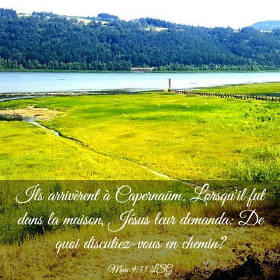 Picture 03 - Marc 9:33 LSG - Ils arrivèrent à Capernaüm. Lorsqu'il fut dans - Bible Verse Picture