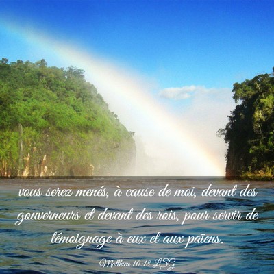 Picture 03 - Matthieu 10:18 LSG - vous serez menés, à cause de moi, devant des - Bible Verse Picture