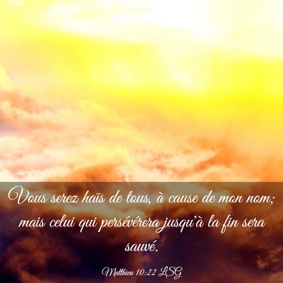 Picture 03 - Matthieu 10:22 LSG - Vous serez haïs de tous, à cause de mon nom; - Bible Verse Picture
