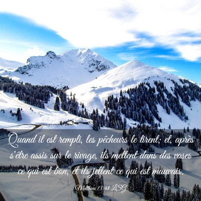 Picture 03 - Matthieu 13:48 LSG - Quand il est rempli, les pêcheurs le tirent; et, - Bible Verse Picture