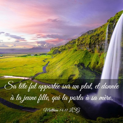 Picture 03 - Matthieu 14:11 LSG - Sa tête fut apportée sur un plat, et donnée à - Bible Verse Picture