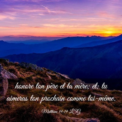 Picture 03 - Matthieu 19:19 LSG - honore ton père et ta mère; et: tu aimeras ton - Bible Verse Picture