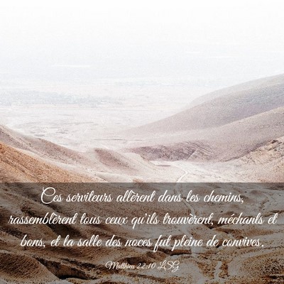 Picture 03 - Matthieu 22:10 LSG - Ces serviteurs allèrent dans les chemins, - Bible Verse Picture