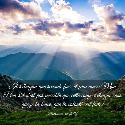 Picture 03 - Matthieu 26:42 LSG - Il s'éloigna une seconde fois, et pria ainsi: - Bible Verse Picture
