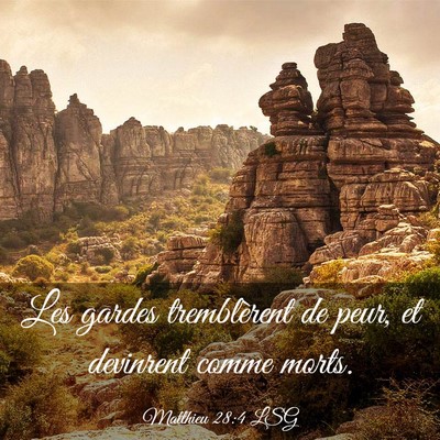 Picture 03 - Matthieu 28:4 LSG - Les gardes tremblèrent de peur, et devinrent - Bible Verse Picture