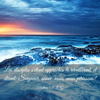 Picture 03 - Matthieu 8:25 LSG - Les disciples s'étant approchés le - Bible Verse Picture