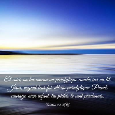 Picture 03 - Matthieu 9:2 LSG - Et voici, on lui amena un paralytique couché sur - Bible Verse Picture