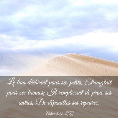 Picture 03 - Nahum 2:12 LSG - Le lion déchirait pour ses petits, Etranglait - Bible Verse Picture