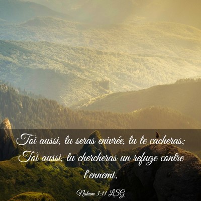 Picture 03 - Nahum 3:11 LSG - Toi aussi, tu seras enivrée, tu te cacheras; Toi - Bible Verse Picture