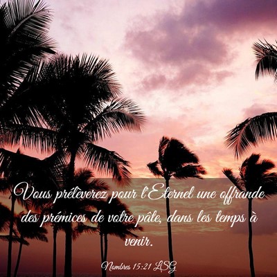Picture 03 - Nombres 15:21 LSG - Vous prélèverez pour l'Eternel une offrande des - Bible Verse Picture