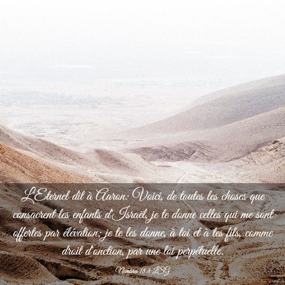 Picture 03 - Nombres 18:8 LSG - L'Eternel dit à Aaron: Voici, de toutes les - Bible Verse Picture
