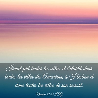 Picture 03 - Nombres 21:25 LSG - Israël prit toutes les villes, et s'établit - Bible Verse Picture