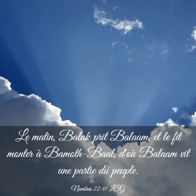 Picture 03 - Nombres 22:41 LSG - Le matin, Balak prit Balaam, et le fit monter à - Bible Verse Picture