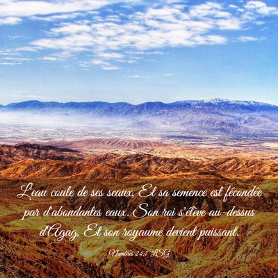 Picture 03 - Nombres 24:7 LSG - L'eau coule de ses seaux, Et sa semence est - Bible Verse Picture