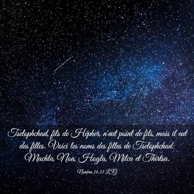 Picture 03 - Nombres 26:33 LSG - Tselophchad, fils de Hépher, n'eut point de - Bible Verse Picture