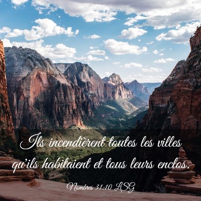 Picture 03 - Nombres 31:10 LSG - Ils incendièrent toutes les villes qu'ils - Bible Verse Picture