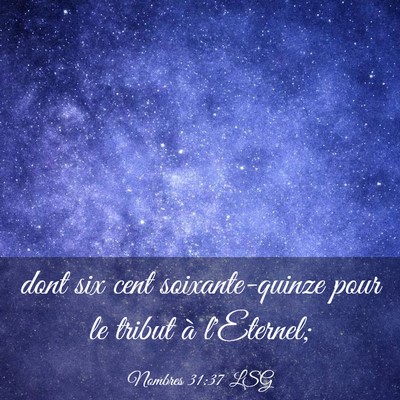 Picture 03 - Nombres 31:37 LSG - dont six cent soixante-quinze pour le tribut à - Bible Verse Picture