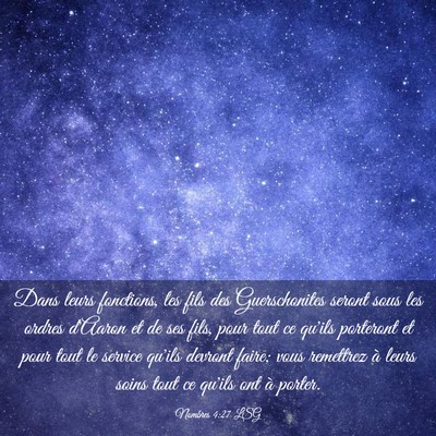 Picture 03 - Nombres 4:27 LSG - Dans leurs fonctions, les fils des Guerschonites - Bible Verse Picture