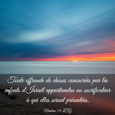 Picture 03 - Nombres 5:9 LSG - Toute offrande de choses consacrées par les - Bible Verse Picture