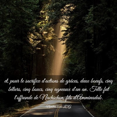 Picture 03 - Nombres 7:17 LSG - et, pour le sacrifice d'actions de grâces, deux - Bible Verse Picture