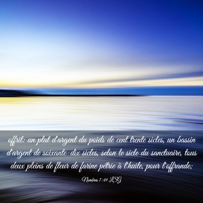 Picture 03 - Nombres 7:49 LSG - offrit: un plat d'argent du poids de cent trente - Bible Verse Picture