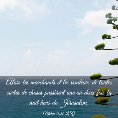 Picture 03 - Néhémie 13:20 LSG - Alors les marchands et les vendeurs de toutes - Bible Verse Picture