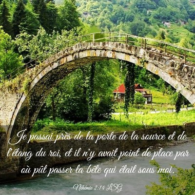 Picture 03 - Néhémie 2:14 LSG - Je passai près de la porte de la source et de - Bible Verse Picture