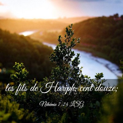 Picture 03 - Néhémie 7:24 LSG - les fils de Hariph, cent - Bible Verse Picture