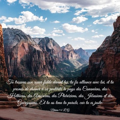 Picture 03 - Néhémie 9:8 LSG - Tu trouvas son coeur fidèle devant toi, tu fis - Bible Verse Picture