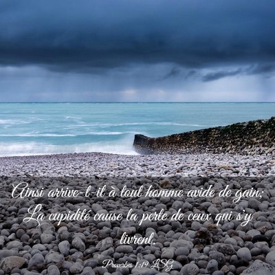 Picture 03 - Proverbes 1:19 LSG - Ainsi arrive-t-il à tout homme avide de gain; La - Bible Verse Picture