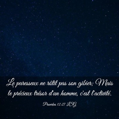 Picture 03 - Proverbes 12:27 LSG - Le paresseux ne rôtit pas son gibier; Mais le - Bible Verse Picture