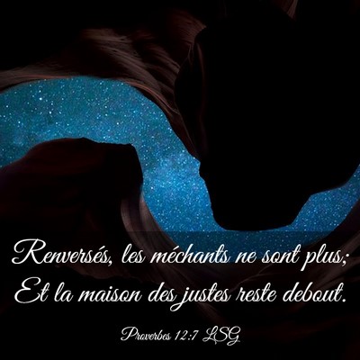 Picture 03 - Proverbes 12:7 LSG - Renversés, les méchants ne sont plus; Et la - Bible Verse Picture
