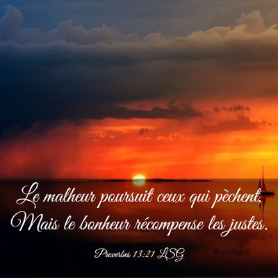 Picture 03 - Proverbes 13:21 LSG - Le malheur poursuit ceux qui pèchent, Mais le - Bible Verse Picture