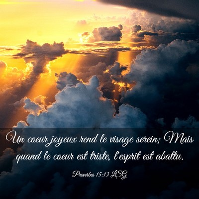 Picture 03 - Proverbes 15:13 LSG - Un coeur joyeux rend le visage serein; Mais quand - Bible Verse Picture