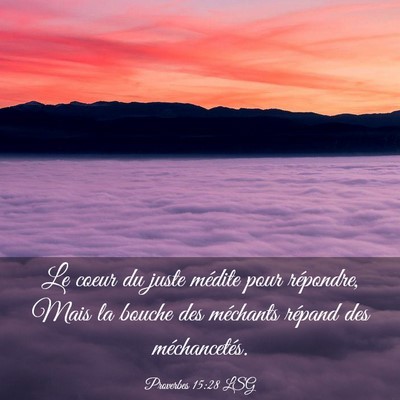 Picture 03 - Proverbes 15:28 LSG - Le coeur du juste médite pour répondre, Mais la - Bible Verse Picture