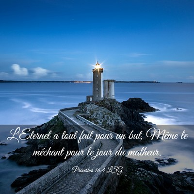 Picture 03 - Proverbes 16:4 LSG - L'Eternel a tout fait pour un but, Même le - Bible Verse Picture