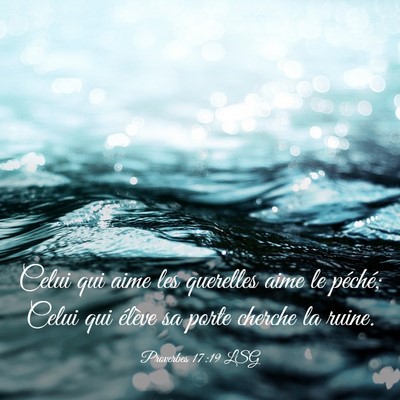 Picture 03 - Proverbes 17:19 LSG - Celui qui aime les querelles aime le péché; - Bible Verse Picture