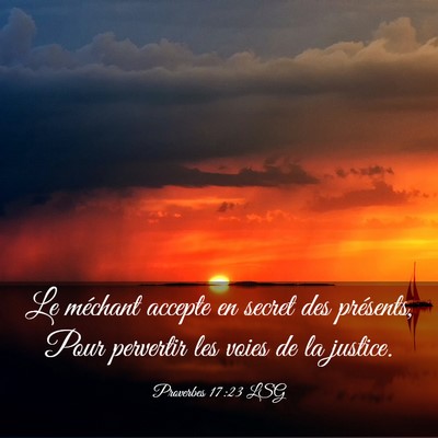 Picture 03 - Proverbes 17:23 LSG - Le méchant accepte en secret des présents, Pour - Bible Verse Picture