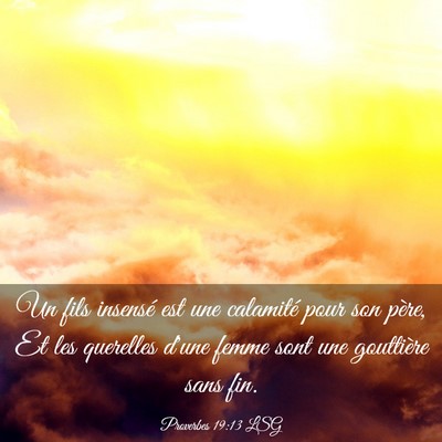 Picture 03 - Proverbes 19:13 LSG - Un fils insensé est une calamité pour son - Bible Verse Picture