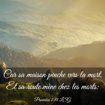 Picture 03 - Proverbes 2:18 LSG - Car sa maison penche vers la mort, Et sa route - Bible Verse Picture