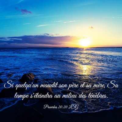 Picture 03 - Proverbes 20:20 LSG - Si quelqu'un maudit son père et sa mère, Sa - Bible Verse Picture