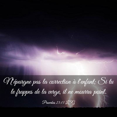 Picture 03 - Proverbes 23:13 LSG - N'épargne pas la correction à l'enfant; Si tu - Bible Verse Picture