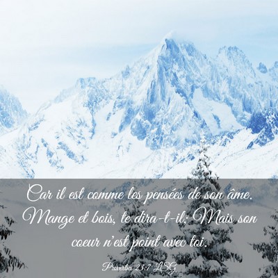 Picture 03 - Proverbes 23:7 LSG - Car il est comme les pensées de son âme. Mange - Bible Verse Picture