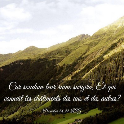 Picture 03 - Proverbes 24:22 LSG - Car soudain leur ruine surgira, Et qui connaît - Bible Verse Picture