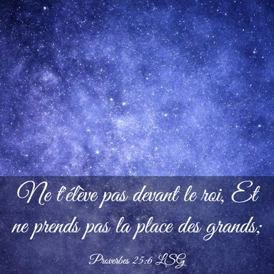 Picture 03 - Proverbes 25:6 LSG - Ne t'élève pas devant le roi, Et ne prends pas - Bible Verse Picture