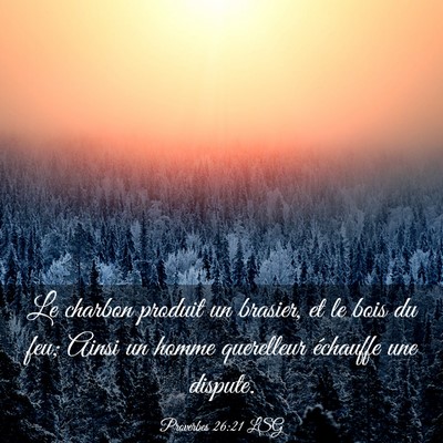 Picture 03 - Proverbes 26:21 LSG - Le charbon produit un brasier, et le bois du feu; - Bible Verse Picture