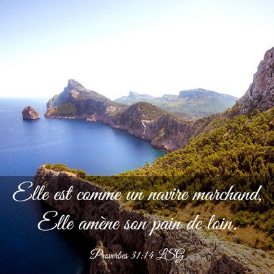 Picture 03 - Proverbes 31:14 LSG - Elle est comme un navire marchand, Elle amène - Bible Verse Picture